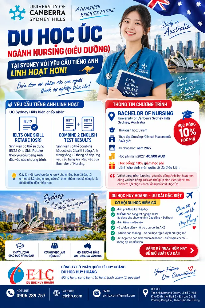 Cơ hội học Nursing (Điều dưỡng) tại Sydney với yêu cầu tiếng Anh linh hoạt hơn